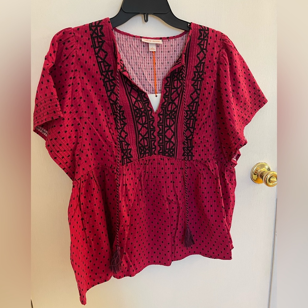 Knox Rose Women's Pink Polka-Dot Peplum Blouse - Picture 2 of 6
